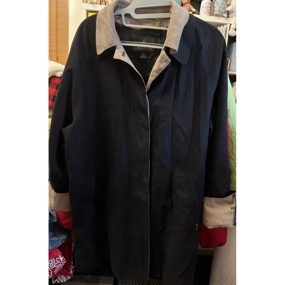 London Fog Jacket Men's Medium Black. 5510 Blind Buttons Raincoat Trench Coat